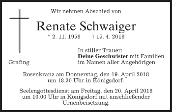 Traueranzeige von Renate Schwaiger von merkurtz
