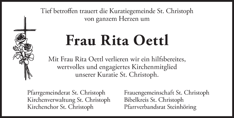  Traueranzeige für Rita Oettl vom 05.04.2018 aus merkurtz
