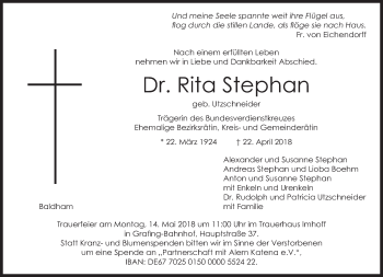 Traueranzeige von Rita Stephan von merkurtz