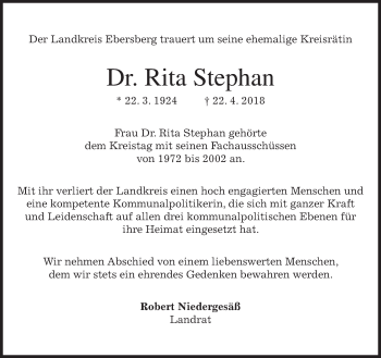 Traueranzeige von Rita Stephan von merkurtz