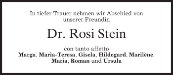 Traueranzeige von Rosemarie Stein von merkurtz