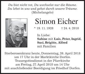 Traueranzeige von Simon Eicher von merkurtz