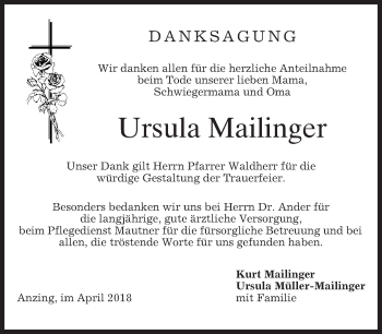 Traueranzeige von Ursula Mailinger von merkurtz