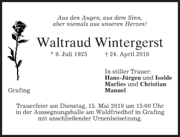 Traueranzeige von Waltraud Wintergerst von merkurtz