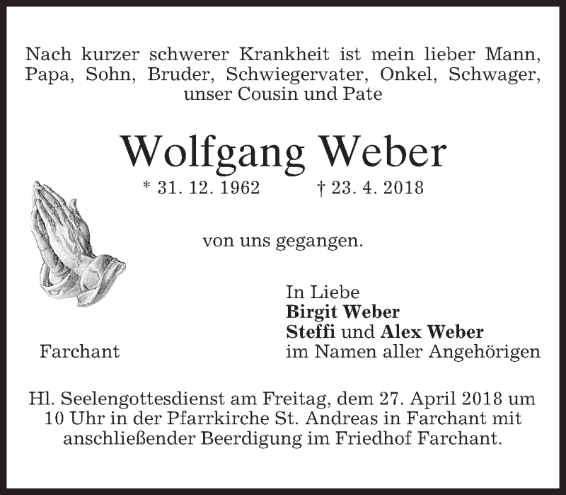  Traueranzeige für Wolfgang Weber vom 25.04.2018 aus merkurtz
