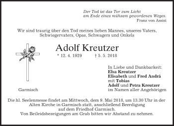 Traueranzeige von Adolf Kreutzer von merkurtz