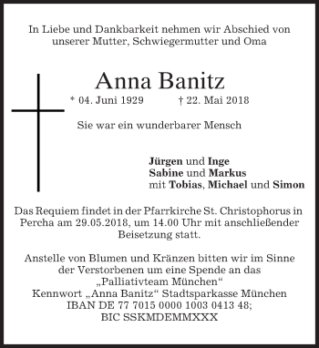 Traueranzeige von Anna Banitz von merkurtz