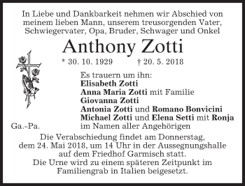 Traueranzeige von Anthony Zotti von merkurtz