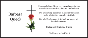 Traueranzeige von Barbara Queck von merkurtz
