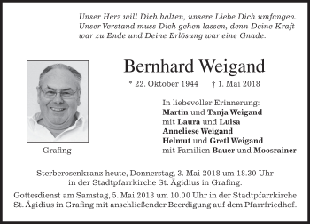 Traueranzeige von Bernhard Weigand von merkurtz