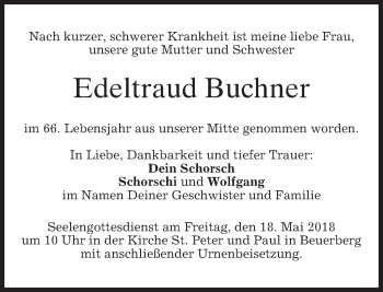 Traueranzeige von Edeltraud Buchner von merkurtz