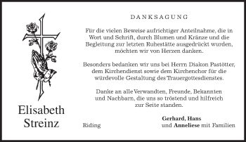 Traueranzeige von Elisabeth Streinz von merkurtz