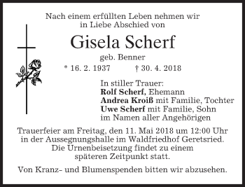 Traueranzeige von Gisela Scherf von merkurtz