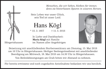 Traueranzeige von Hans Kögl von merkurtz
