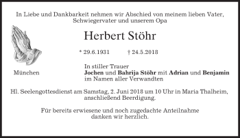 Traueranzeige von Herbert Stöhr von merkurtz