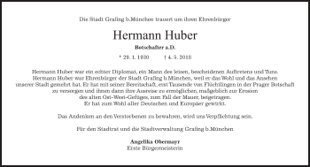 Traueranzeige von Hermann Huber von merkurtz