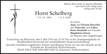Traueranzeige von Horst Schelberg von merkurtz