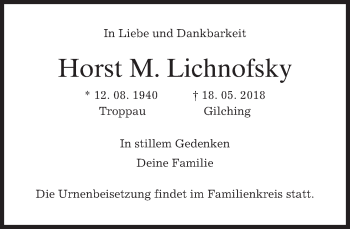 Traueranzeige von Horst M. Lichnofsky von merkurtz