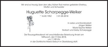 Traueranzeige von Huguette Scharpegge-Welker von merkurtz
