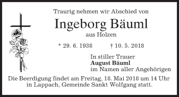 Traueranzeige von Ingeborg Bäuml von merkurtz