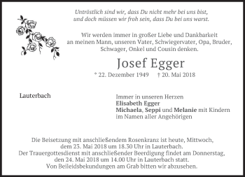Traueranzeige von Josef Egger von merkurtz