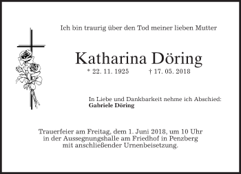Traueranzeige von Katharina Döring von merkurtz