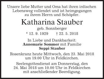 Traueranzeige von Katharina Stauber von merkurtz
