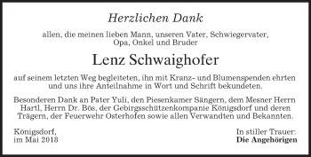 Traueranzeige von Lenz Schwaighofer von merkurtz