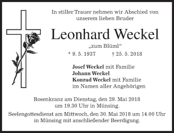 Traueranzeige von Leonhard Weckel von merkurtz