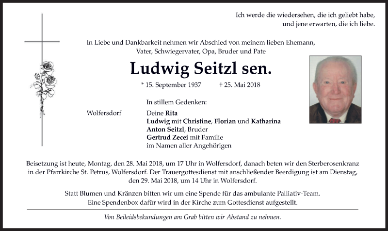  Traueranzeige für Ludwig Seitzl vom 28.05.2018 aus merkurtz