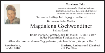 Traueranzeige von Magdalena Gschwendtner von merkurtz