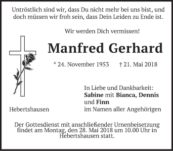 Traueranzeige von Manfred Gerhard