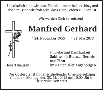 Traueranzeige von Manfred Gerhard von merkurtz