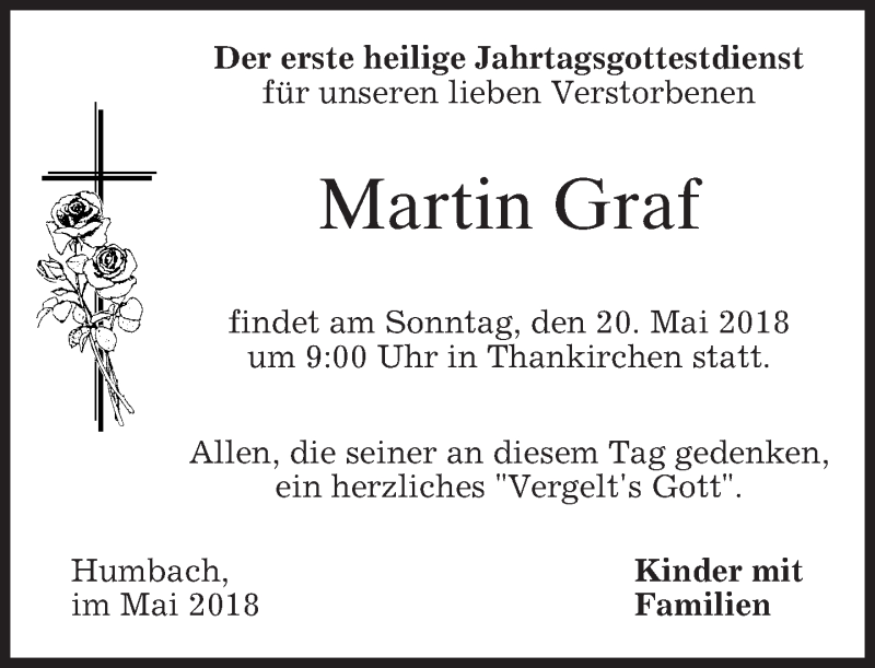  Traueranzeige für Martin Graf vom 18.05.2018 aus merkurtz
