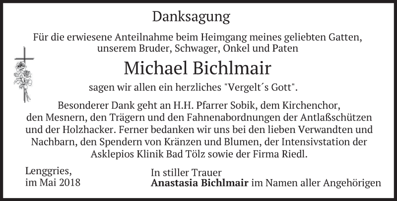  Traueranzeige für Michael Bichlmair vom 05.05.2018 aus merkurtz
