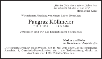 Traueranzeige von Pangraz Köllmeier von merkurtz