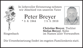 Traueranzeige von Peter Breyer von merkurtz