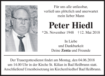 Traueranzeige von Peter Hiedl von Das Gelbe Blatt Penzberg