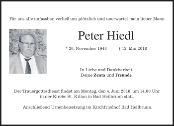 Traueranzeige von Peter Hiedl von merkurtz