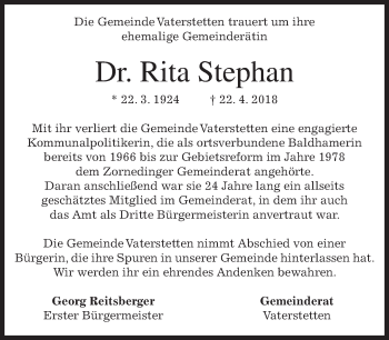 Traueranzeige von Rita Stephan von merkurtz