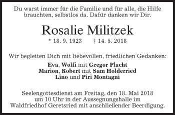Traueranzeige von Rosalie Militzek von merkurtz