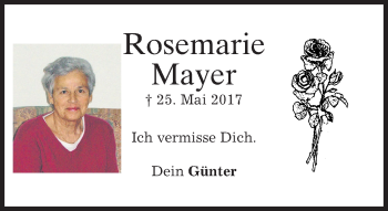 Traueranzeige von Rosemarie Mayer von merkurtz