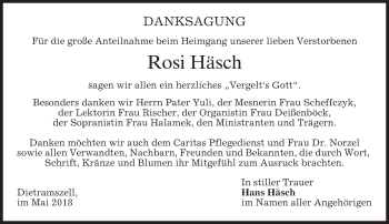 Traueranzeige von Rosi Häsch von merkurtz