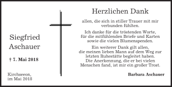 Traueranzeige von Siegfried Aschauer von merkurtz