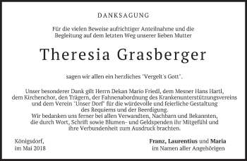 Traueranzeige von Theresia Grasberger von merkurtz