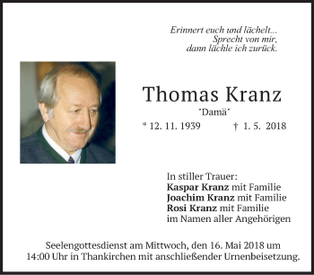Traueranzeige von Thomas Kranz von merkurtz
