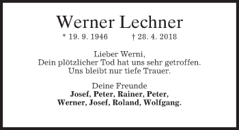 Traueranzeige von Werner Lechner von merkurtz