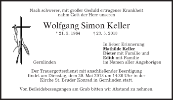 Traueranzeige von Wolfgang Simon Keller von merkurtz