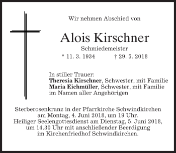 Traueranzeige von Alois Kirschner von merkurtz