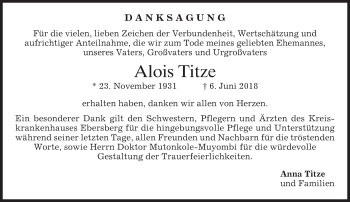 Traueranzeige von Alois Titze von merkurtz